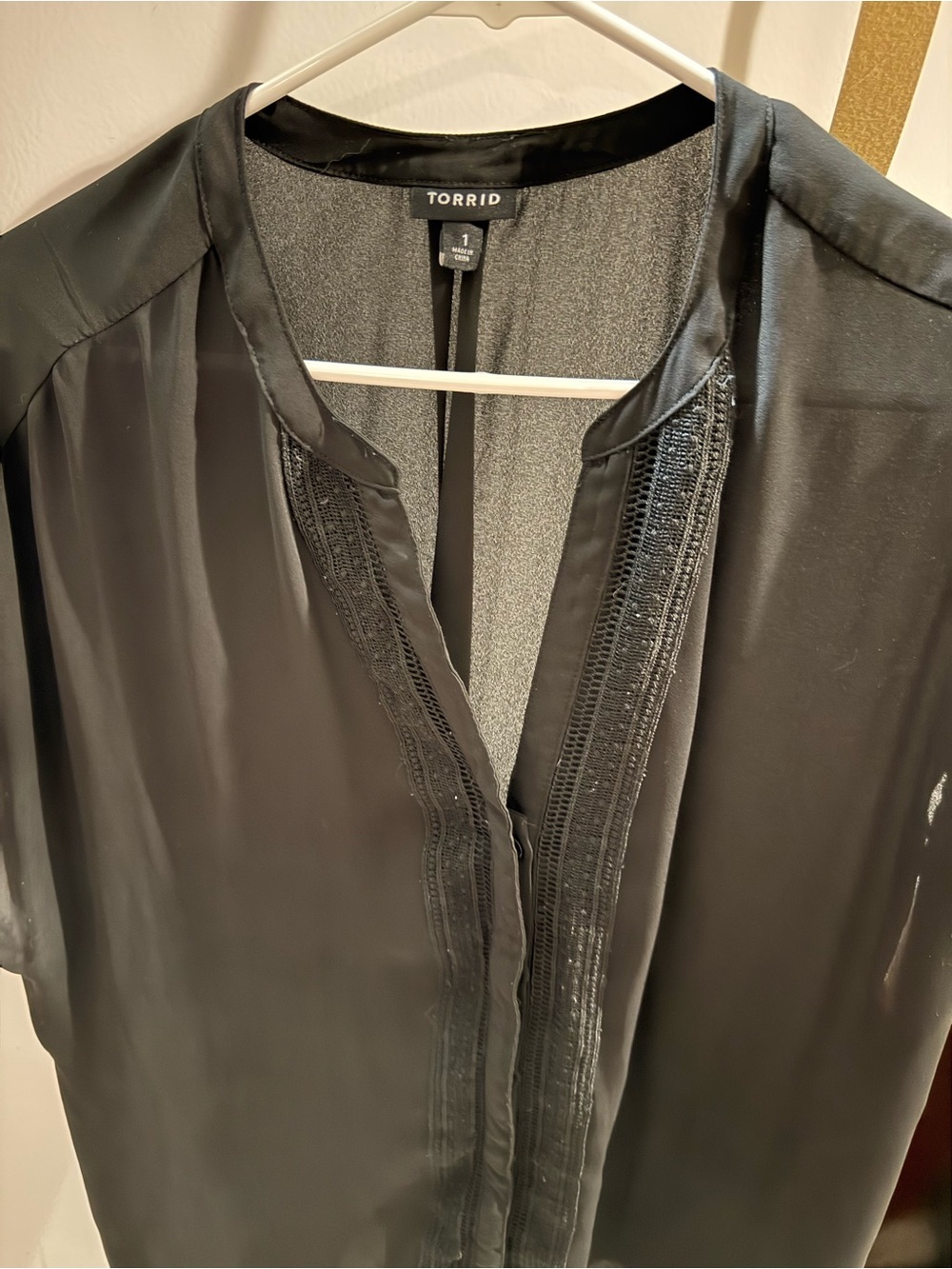 torrid Black Sheer Pintuck & Lace Front Blouse